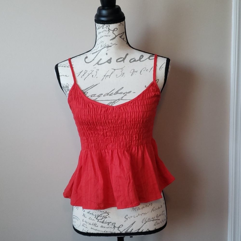 Red Peplum Tank with Rauched bodice L